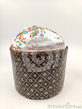 Traditional Russian Orthodox Easter bread-kulich. A small Easter cake with the Russian traditional inscription `XB` Editorial Stock Photo