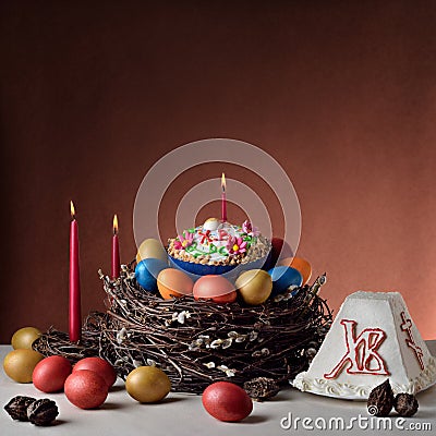 Traditional Russian-Orthodox Easter Paschal food Stock Photo