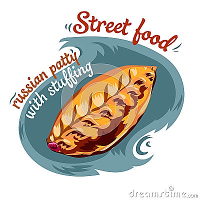 Traditional Russian patty with stuffing. Vector illustration. Vector Illustration