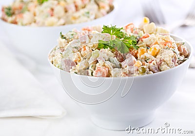 Traditional russian salad Stock Photo