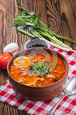 Traditional Russian soup solyanka Stock Photo