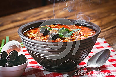 Traditional Russian soup solyanka Stock Photo