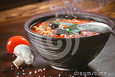 Traditional Russian soup solyanka Stock Photo