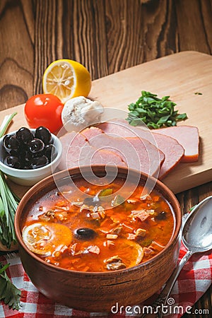 Traditional Russian soup solyanka Stock Photo