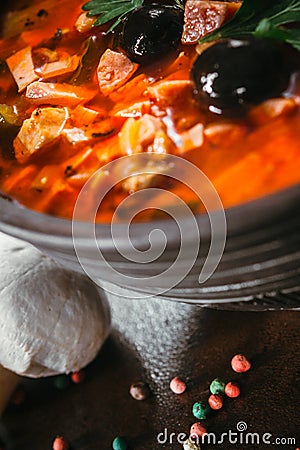 Traditional Russian soup solyanka Stock Photo