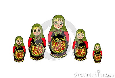 Traditional Russian souvenir nesting dolls Vector Illustration