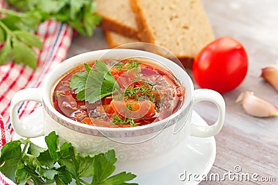 Traditional Russian Ukrainian vegetable soup Stock Photo