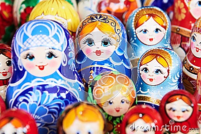 Traditional russian wooden nesting dolls Stock Photo