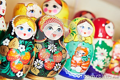 Traditional russian wooden nesting dolls Stock Photo