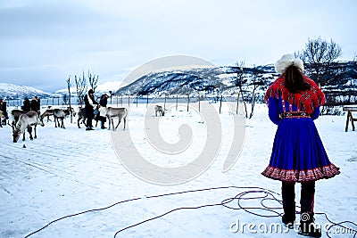 Traditional Sami people in the Norways Lapland, Tromso Editorial Stock Photo
