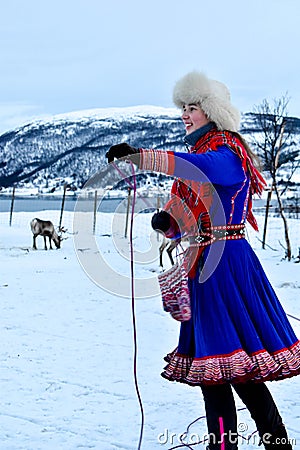 Traditional Sami people in the Norways Lapland, Tromso Editorial Stock Photo