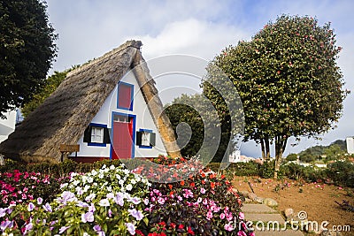 Traditional Santana house at Madeira island Stock Photo