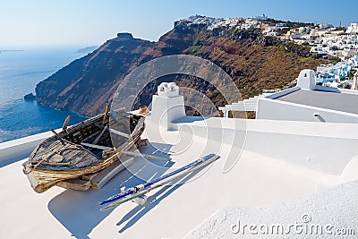 Traditional santorini island architecture and amazing sea view. Santorini, Greece Stock Photo
