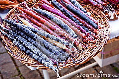 Traditional sausage-shaped candy churchkhela in Georgia Stock Photo