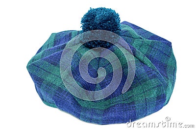 Traditional Scottish Green Tartan Bonnet. Stock Photo