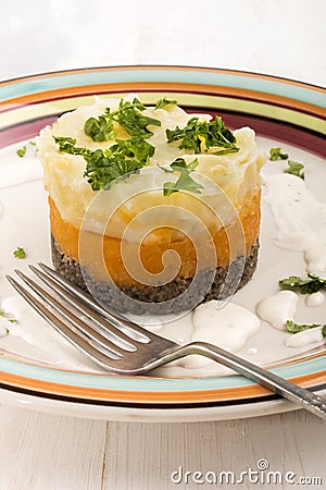 Traditional scottish meal, haggis, swede and mashed potato Stock Photo