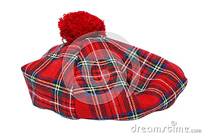 Traditional Scottish Red Tartan Bonnet. Stock Photo