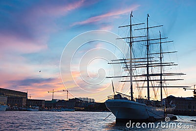 Traditional seilboat in Gamla stan, Stockholm, Sweden, Europe. Editorial Stock Photo