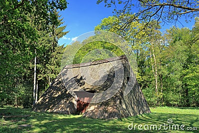 Historic Sheep Shelter in the Lueneburg Heath near Wesel, Lower Saxony, Germany Stock Photo