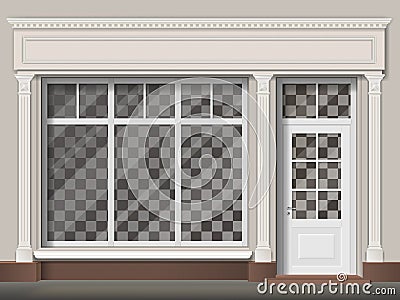 Traditional shop facade with big window and columns Vector Illustration