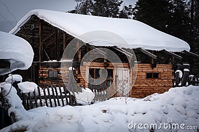Traditional siberian house in the Davsha reserve Stock Photo