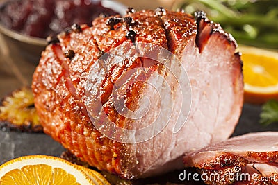 Traditional Sliced Honey Glazed Ham Stock Photo