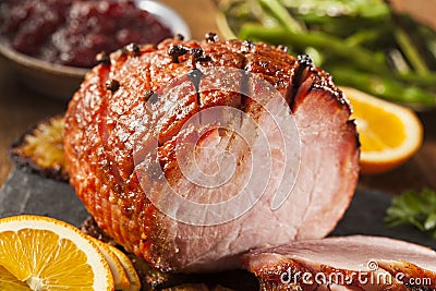 Traditional Sliced Honey Glazed Ham Stock Photo