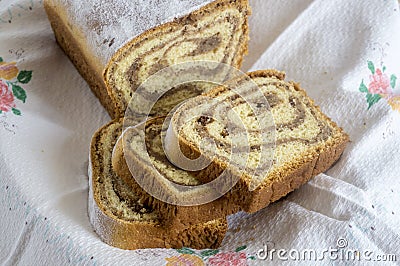 Traditional Slovenian potica, a festive cake filled with walnut Stock Photo