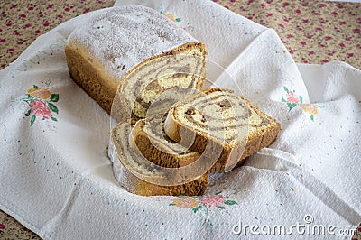 Traditional Slovenian potica, a festive cake filled with walnut Stock Photo