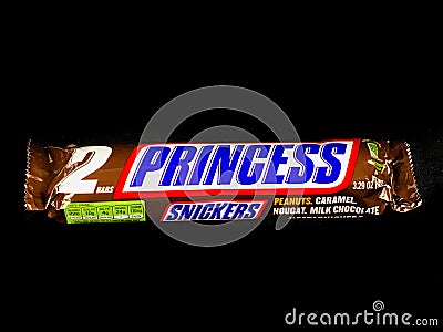 Traditional Snickers Candy Bar with Peanuts Editorial Stock Photo