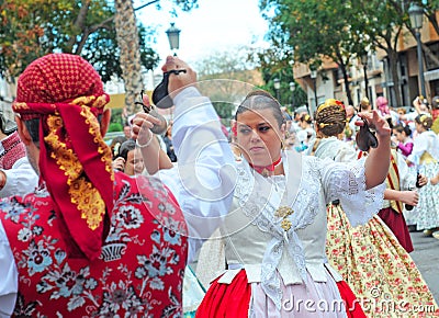 Traditional Spanish dancers in Valencian street Editorial Stock Photo