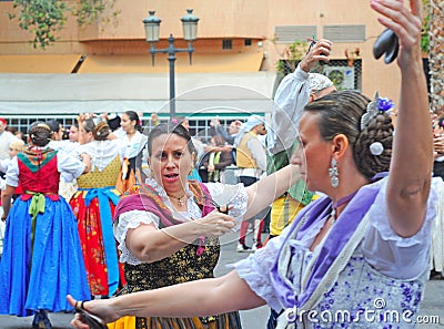 Traditional Spanish dancers in Valencian street Editorial Stock Photo