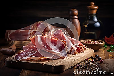 traditional spanish jamon serrano, italian parma, hamon iberico, prosciutto Stock Photo