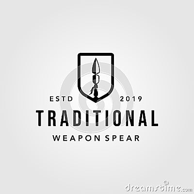 Traditional spear shield spearheaded vintage logo design illustration Vector Illustration