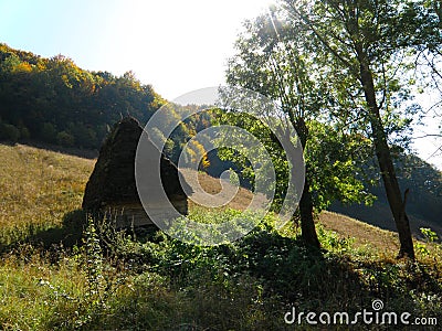 Traditional stable in Transilvania, Romania Stock Photo