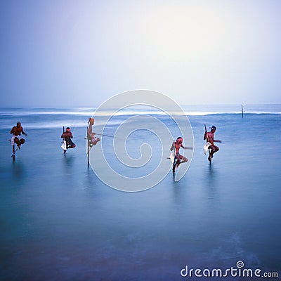 Traditional Stilt Fishermen in Sri Lanka Concept Editorial Stock Photo