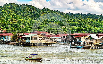 Traditional stilt village Kampong Ayer on the Brunei River in Bandar Seri Begawan Stock Photo