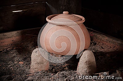 Traditional stove and pottery Stock Photo