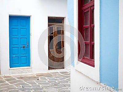 Traditional street in a Greek island Stock Photo