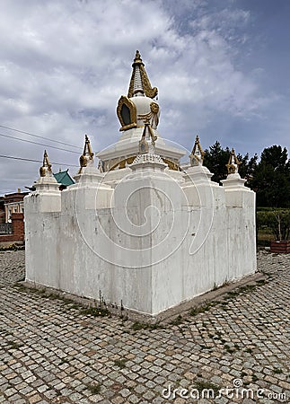 Traditional stupa in traditional sacred place - Mongolia,Gandan Khiid Buddhist Monastery Complex in Mongolia Stock Photo