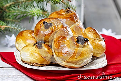 Traditional swedish buns in christmas setting Stock Photo