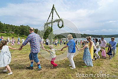 Traditional swedish Midsummer dance Editorial Stock Photo