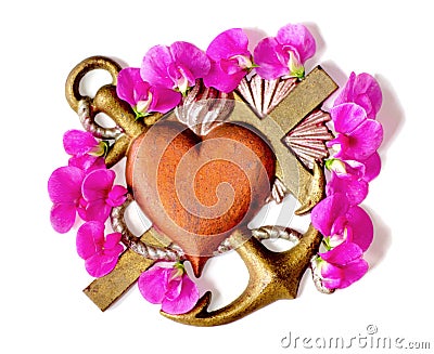 Faith, hope, love. Traditional symbol with flowers in surrondings. Stock Photo