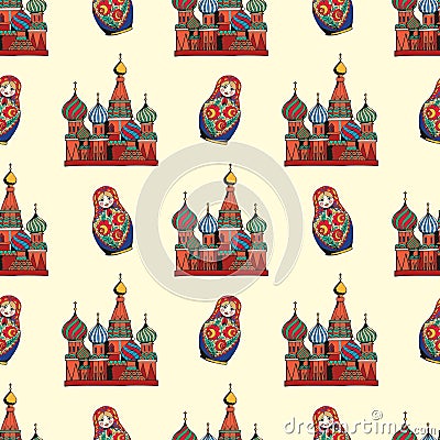 Traditional symbols of Russia. Hand drawing. Vector seamless pattern for design Vector Illustration