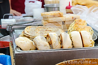 Traditional Taiwanese Breakfast Pan Fried Meat Buns Stock Photo