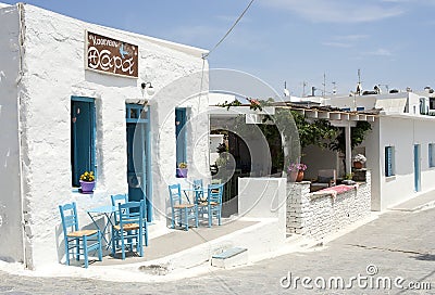 Traditional taverna in Schinoussa village, Greece Editorial Stock Photo