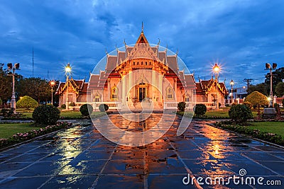 Traditional Thai architecture, Wat Benjamaborphit or Marble Temp Stock Photo