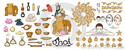 Traditional thai massage. Elements for design, logo, symbols. Vector Illustration