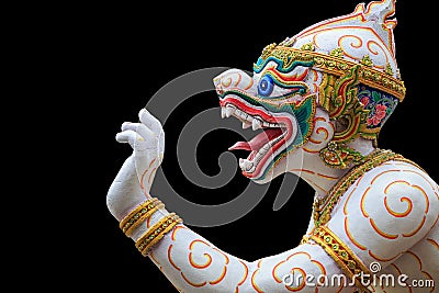 Traditional Thai style Hanuman or monkey statue in public temple Stock Photo