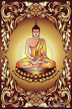 Traditional Thailand illustration Buddha Siddhartha gautama Cartoon Illustration